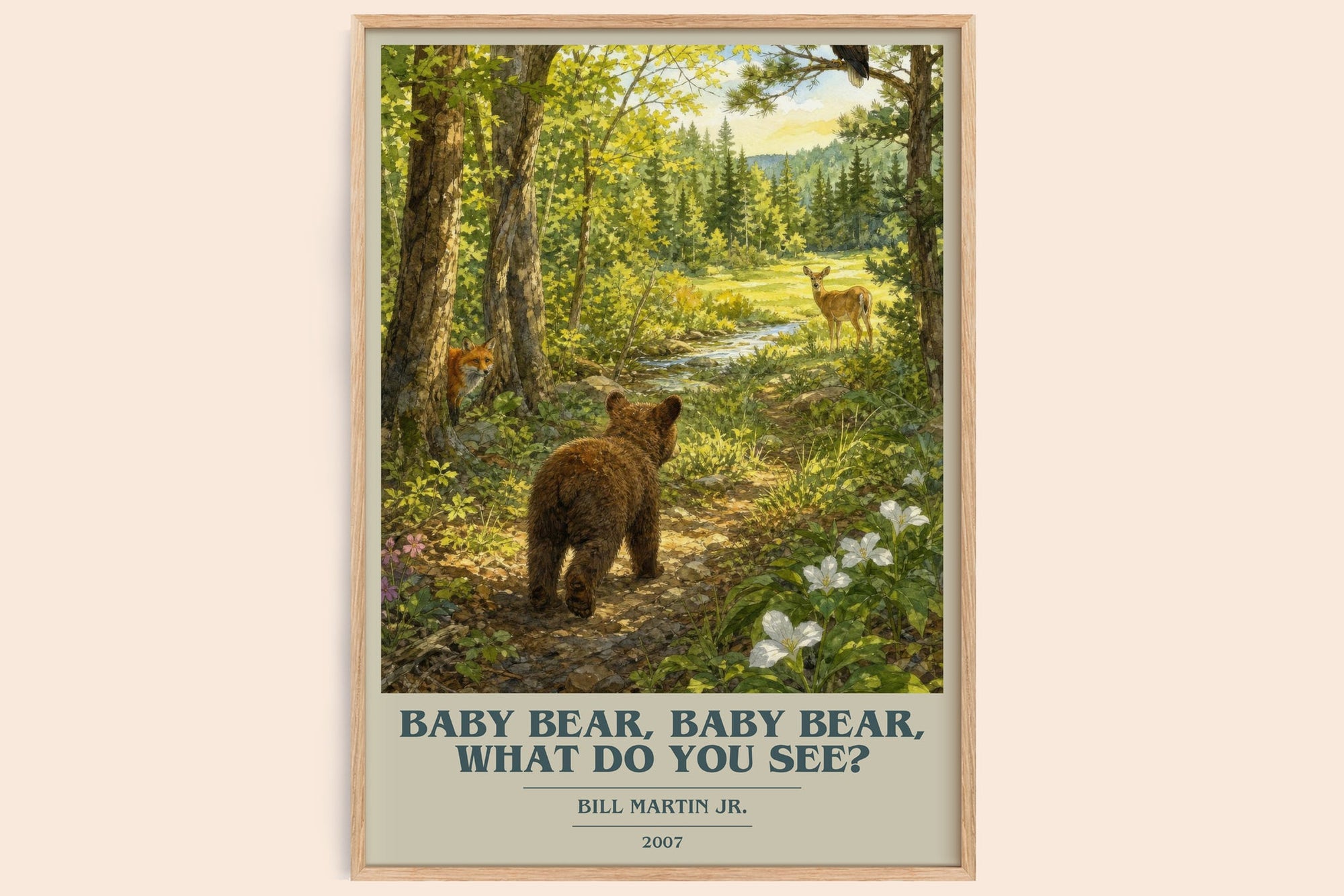 Baby Bear, Baby Bear, What Do You See? book cover book poster by Bill Martin Jr. – framed literary art print
