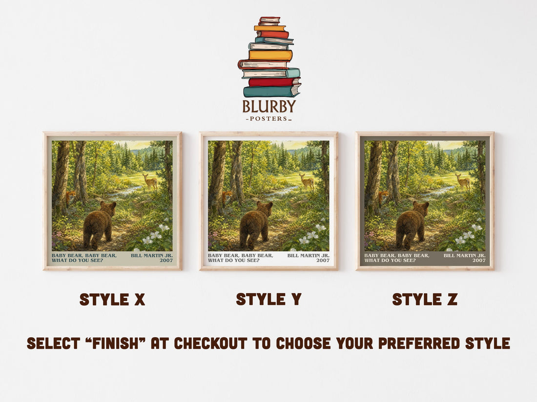 Baby Bear, Baby Bear, What Do You See? literary print in frame leaning in hallway – childrens wall art (mockup)