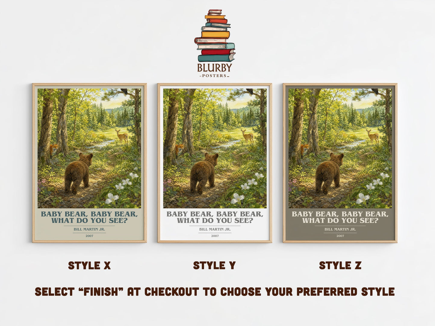 Baby Bear, Baby Bear, What Do You See? book cover print in frame leaning in hallway – childrens wall art