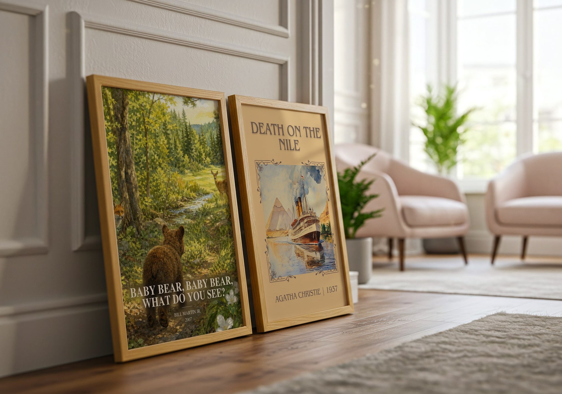 Baby Bear, Baby Bear, What Do You See? watercolour print framed by window – literary home decor