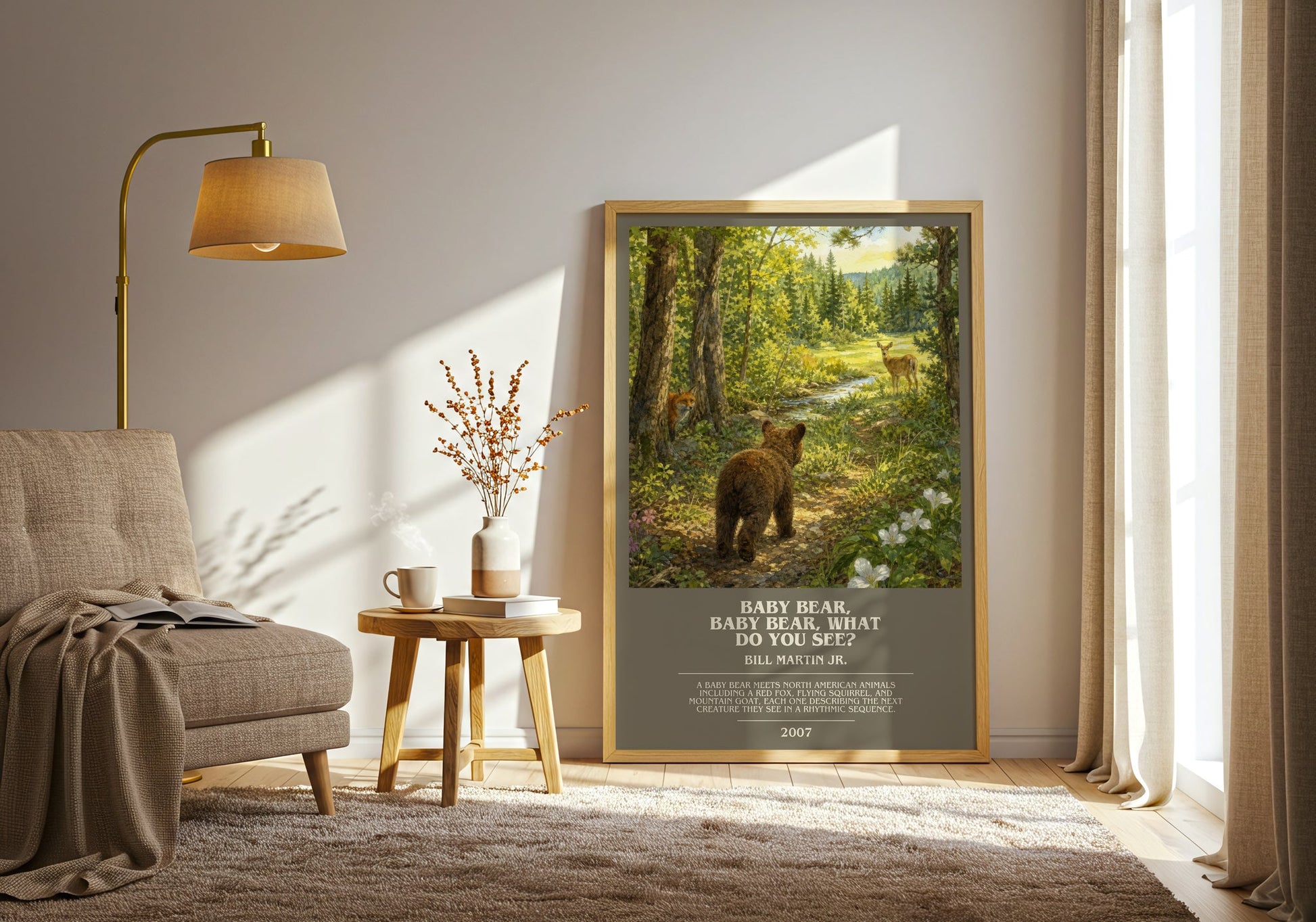 Baby Bear, Baby Bear, What Do You See? bookish print on bookshelf – Bill Martin Jr. fan gift
