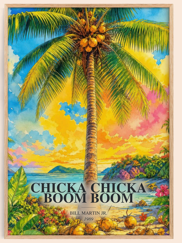 Chicka Chicka Boom Boom watercolour book poster by Bill Martin Jr. – framed literary art print