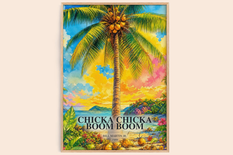 Chicka Chicka Boom Boom watercolour book poster by Bill Martin Jr. – framed literary art print