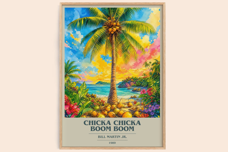 Chicka Chicka Boom Boom book cover book poster by Bill Martin Jr. – framed literary art print
