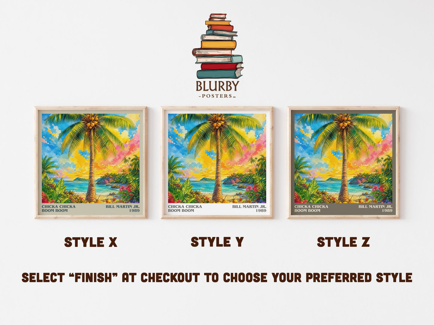 Chicka Chicka Boom Boom literary print in frame leaning in hallway – childrens wall art