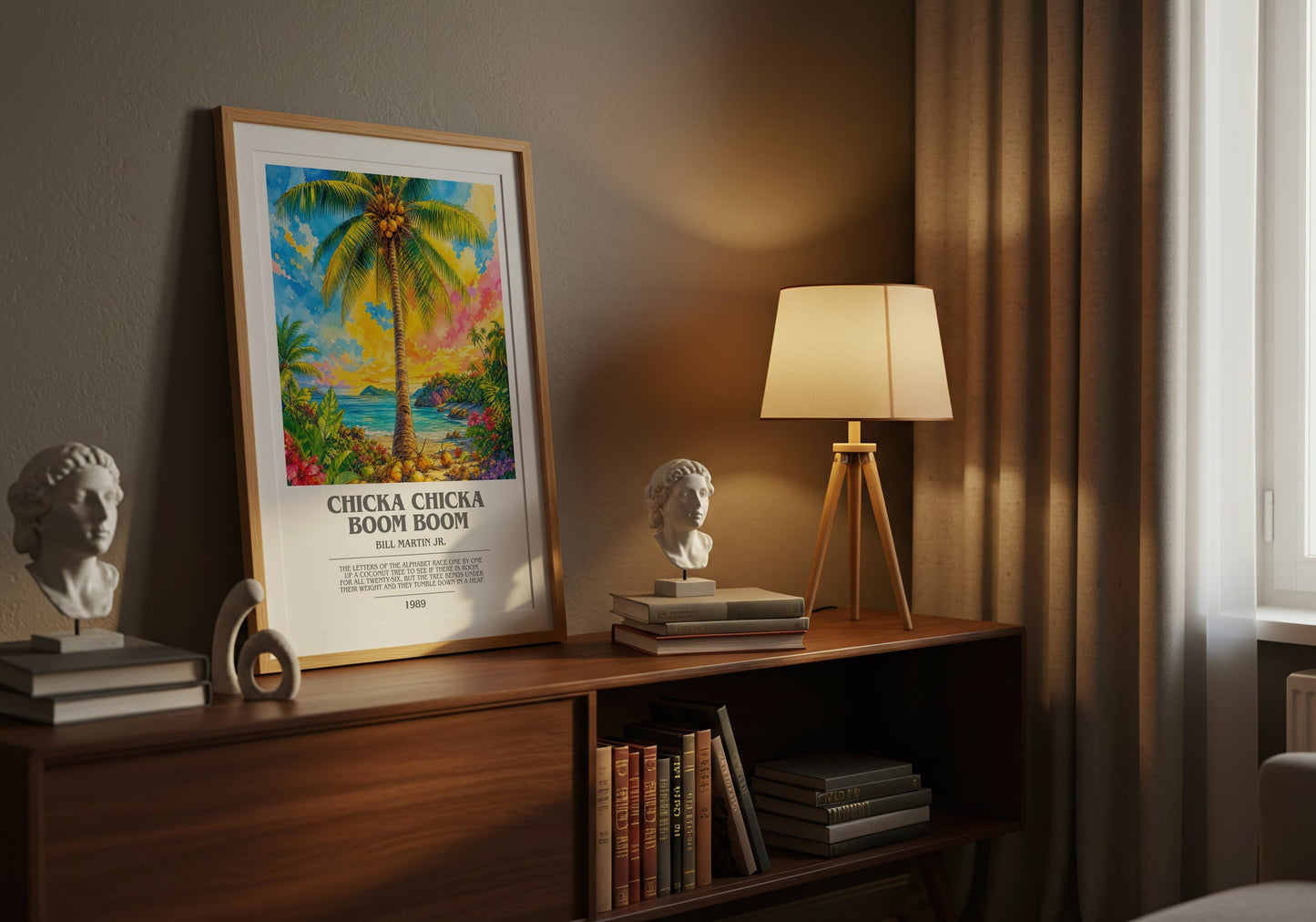 Chicka Chicka Boom Boom bookish book poster framed on wall – childrens wall art