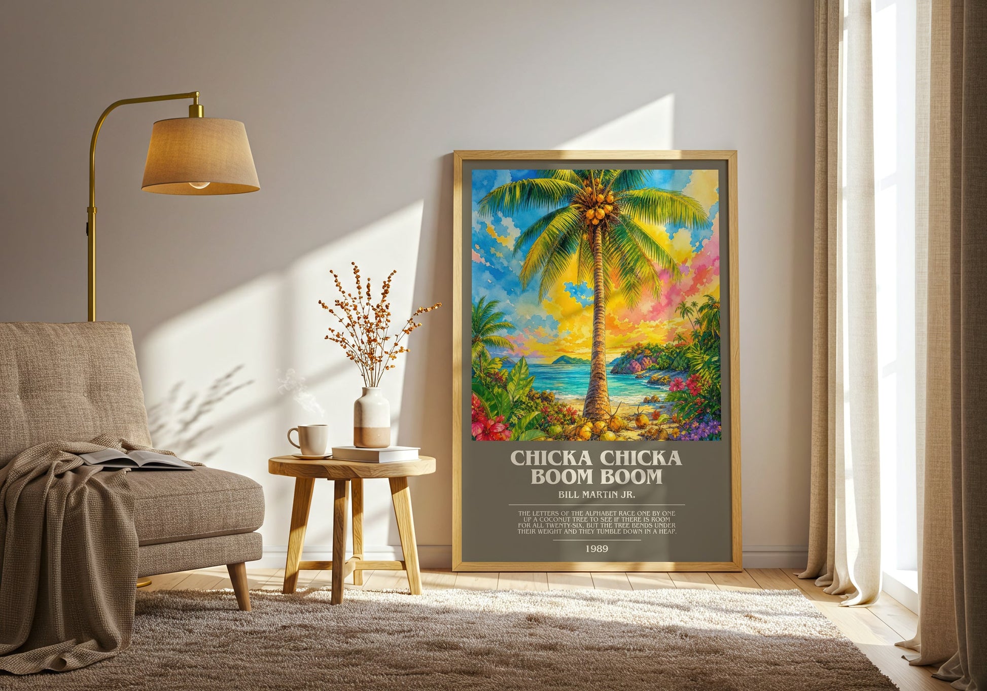 Chicka Chicka Boom Boom bookish print on bookshelf – Bill Martin Jr. fan gift