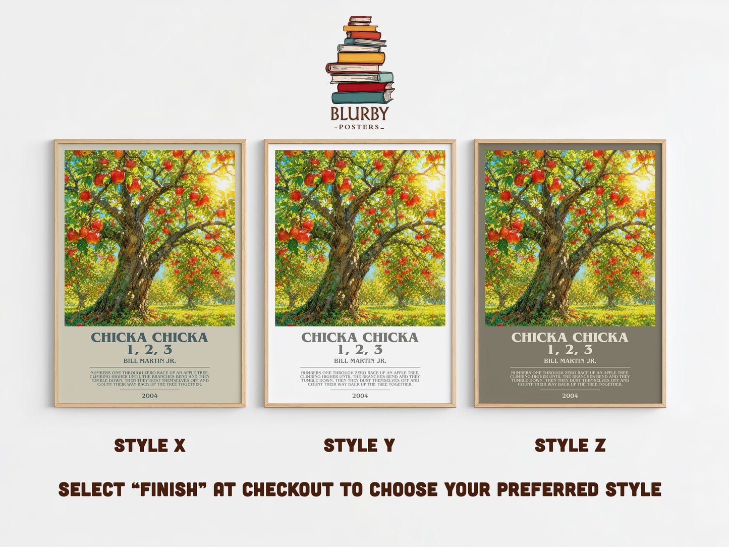 Chicka Chicka 1, 2, 3 bookish print in frame leaning in hallway – childrens wall art