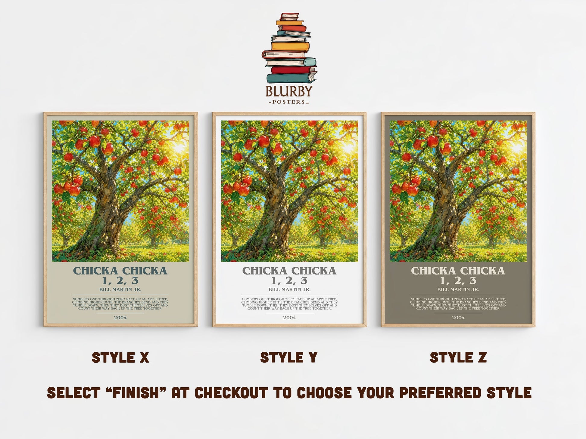 Chicka Chicka 1, 2, 3 bookish print in frame leaning in hallway – childrens wall art