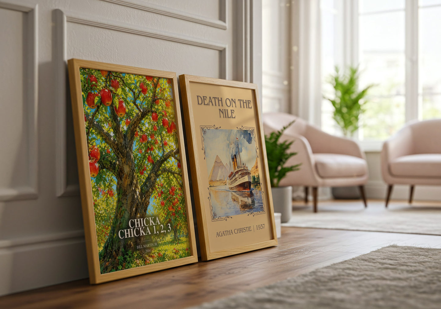 Chicka Chicka 1, 2, 3 watercolour print framed by window – literary home decor