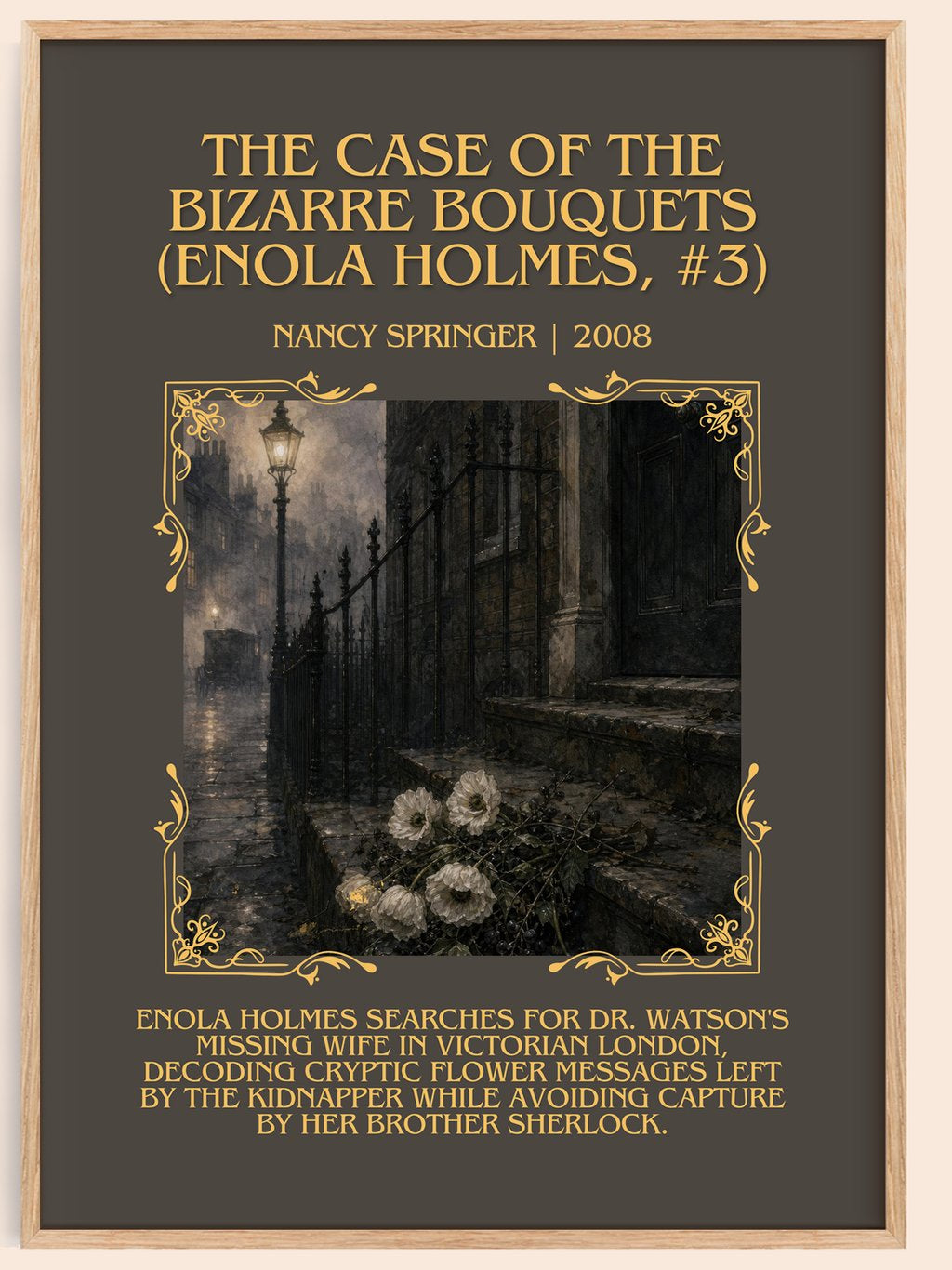 The Case of the Bizarre Bouquets (Enola Holmes, #3) minimalist book poster by Nancy Springer – framed literary art print