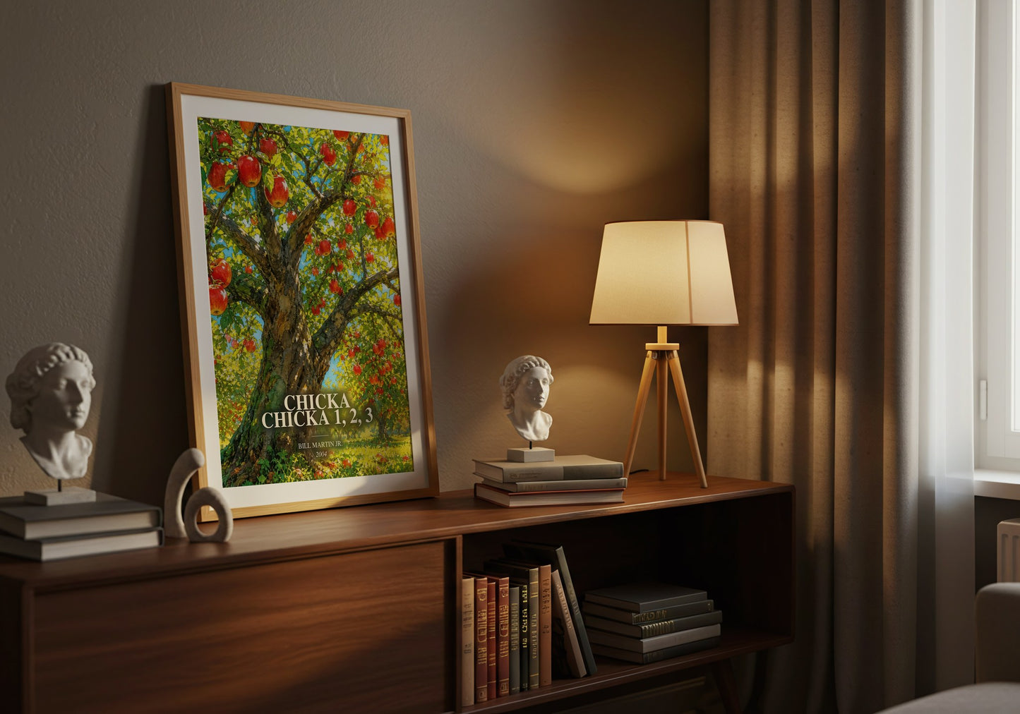 Chicka Chicka 1, 2, 3 watercolour print on bookshelf – Bill Martin Jr. fan gift