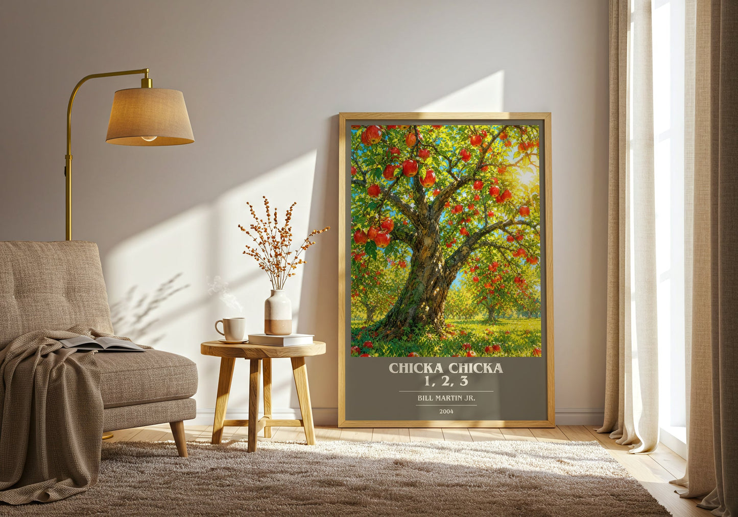 Chicka Chicka 1, 2, 3 book cover print on bookshelf – Bill Martin Jr. fan gift