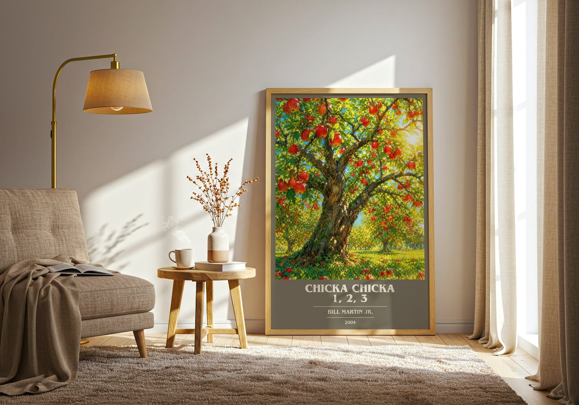 Chicka Chicka 1, 2, 3 book cover print on bookshelf – Bill Martin Jr. fan gift