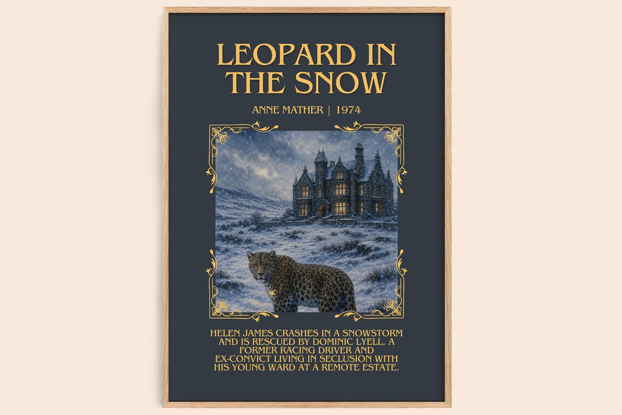 Leopard in the Snow Minimalist Book Poster by Anne Mather