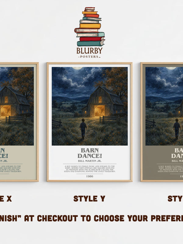Barn Dance! bookish print in frame leaning in hallway – childrens wall art