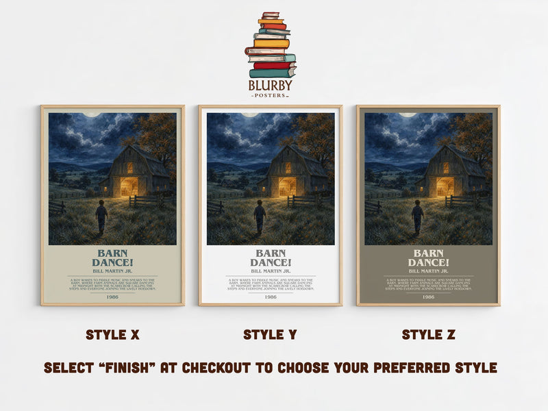 Barn Dance! bookish print in frame leaning in hallway – childrens wall art