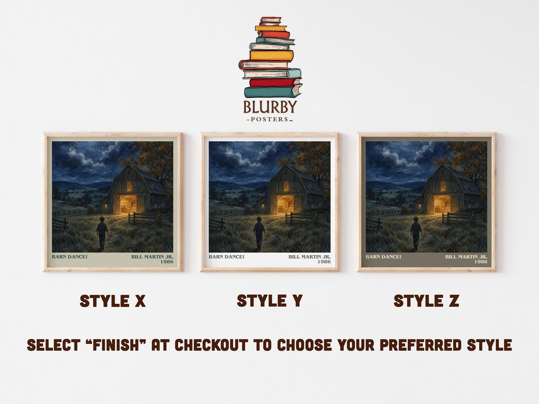 Barn Dance! literary print in frame leaning in hallway – childrens wall art (mockup)