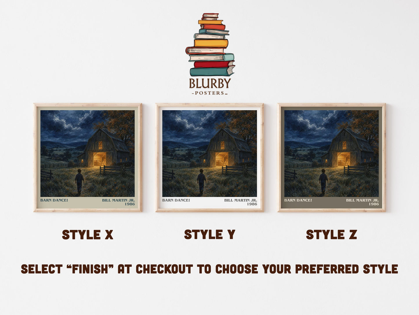 Barn Dance! literary print in frame leaning in hallway – childrens wall art