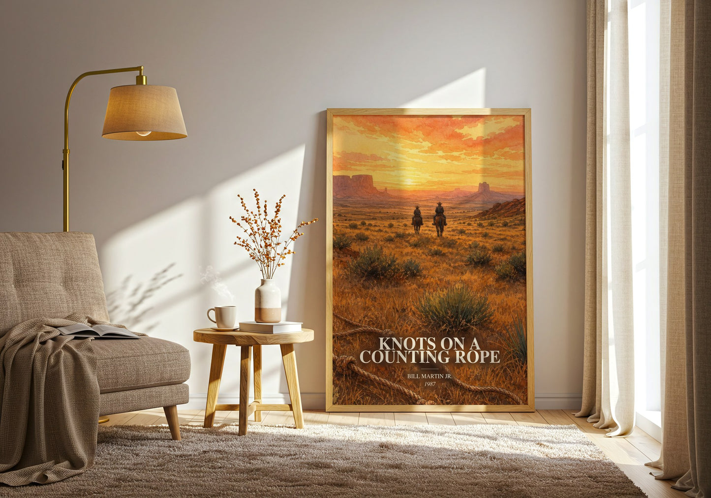 Knots On A Counting Rope watercolour print in frame leaning in hallway – childrens wall art