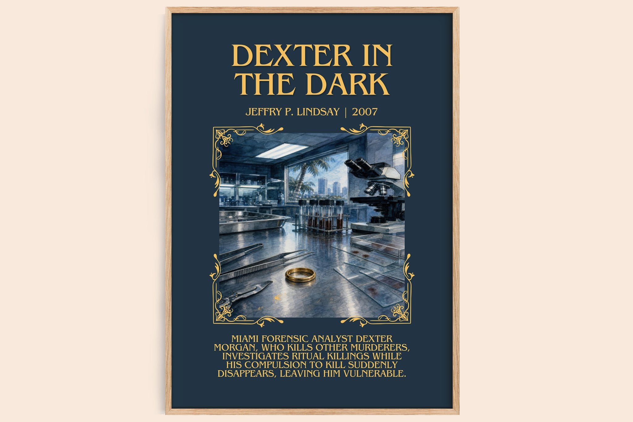 Dexter in the dark Minimalist Book Poster by Jeffry P. Lindsay