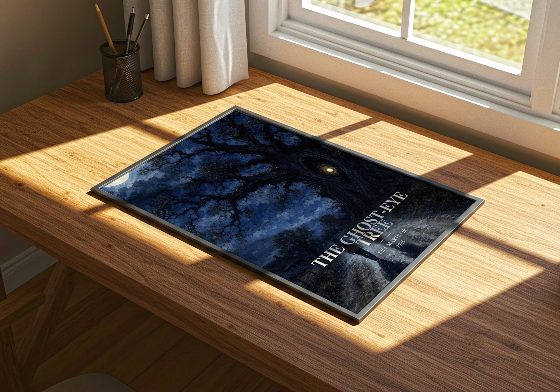 The Ghost-Eye Tree watercolour book poster framed on wall – childrens wall art