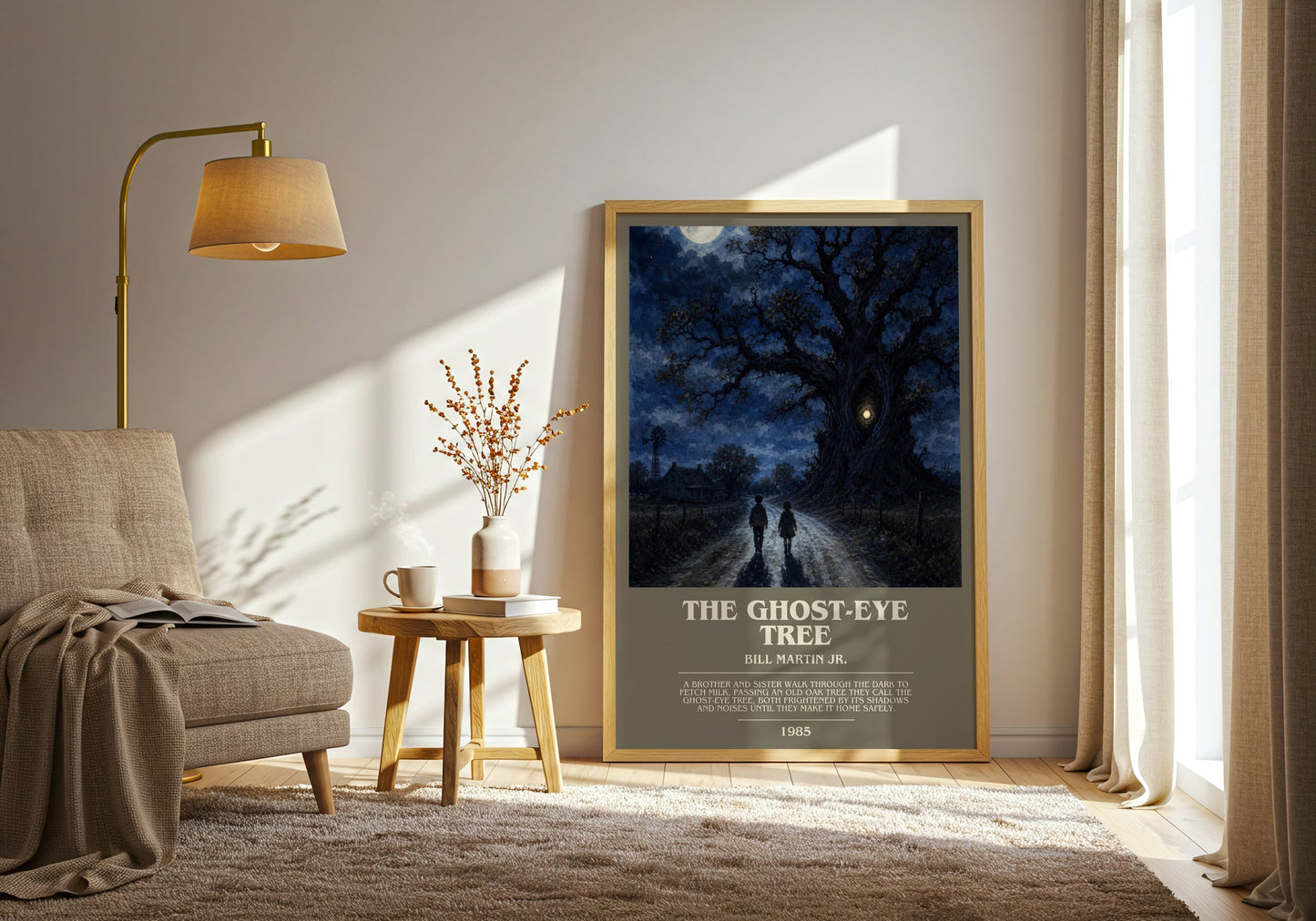 The Ghost-Eye Tree bookish print on bookshelf – Bill Martin Jr. fan gift