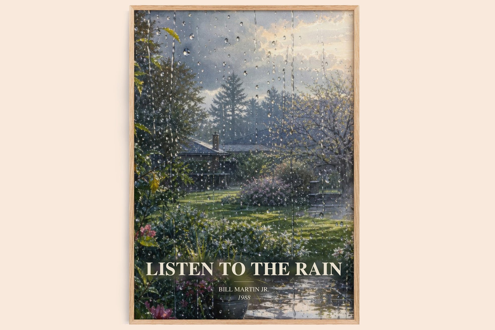 Listen To The Rain watercolour book poster by Bill Martin Jr. – framed literary art print