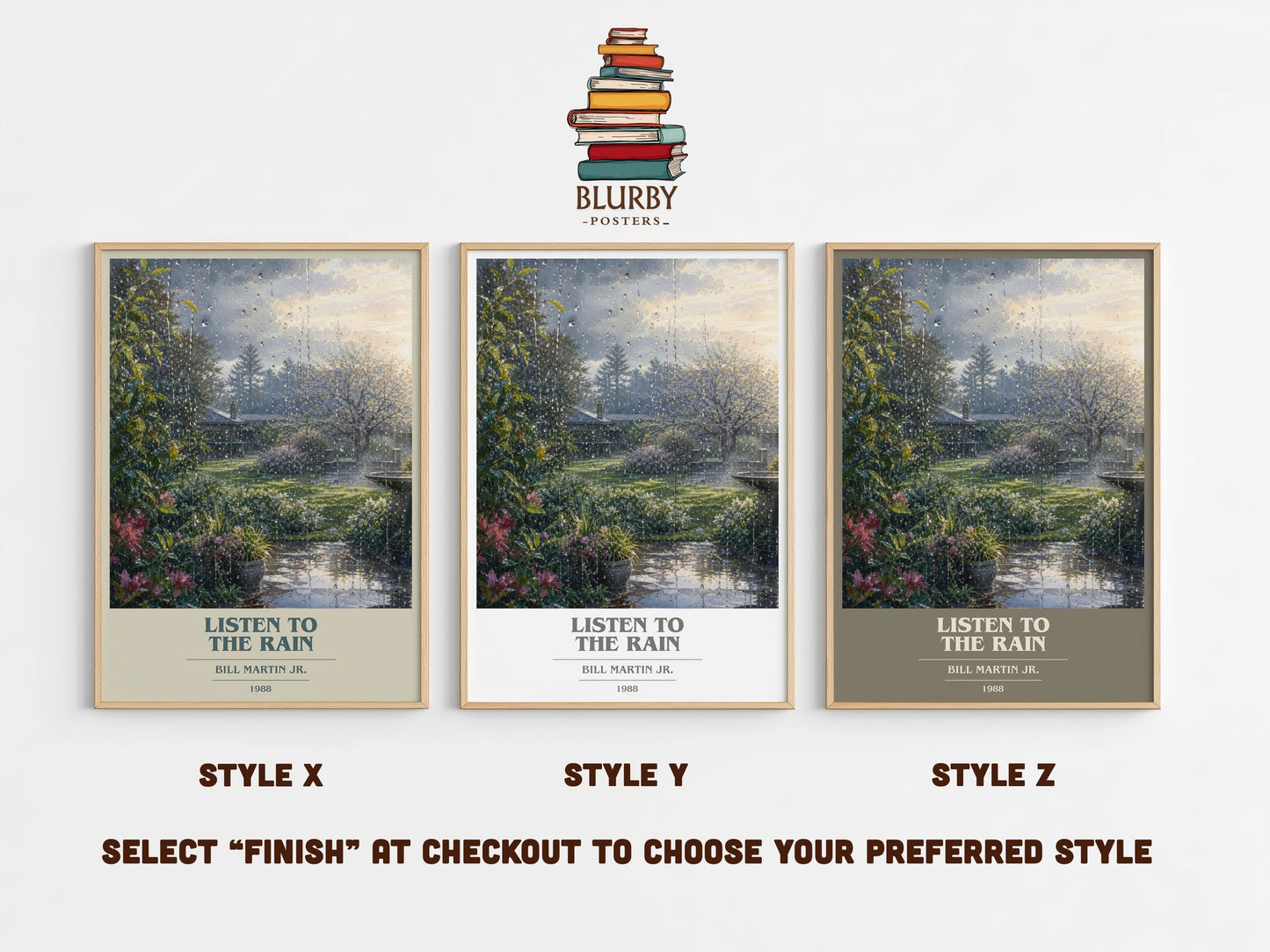 Listen To The Rain book cover print in frame leaning in hallway – childrens wall art