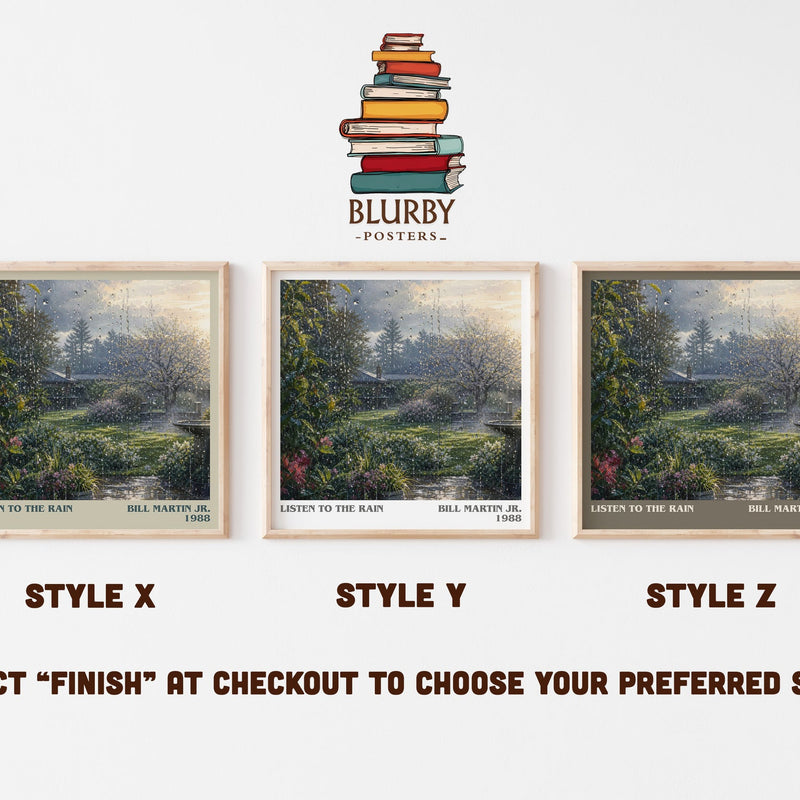 Listen To The Rain literary print in frame leaning in hallway – childrens wall art