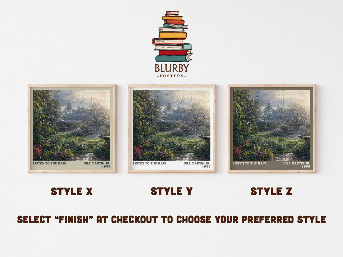 Listen To The Rain literary print in frame leaning in hallway – childrens wall art