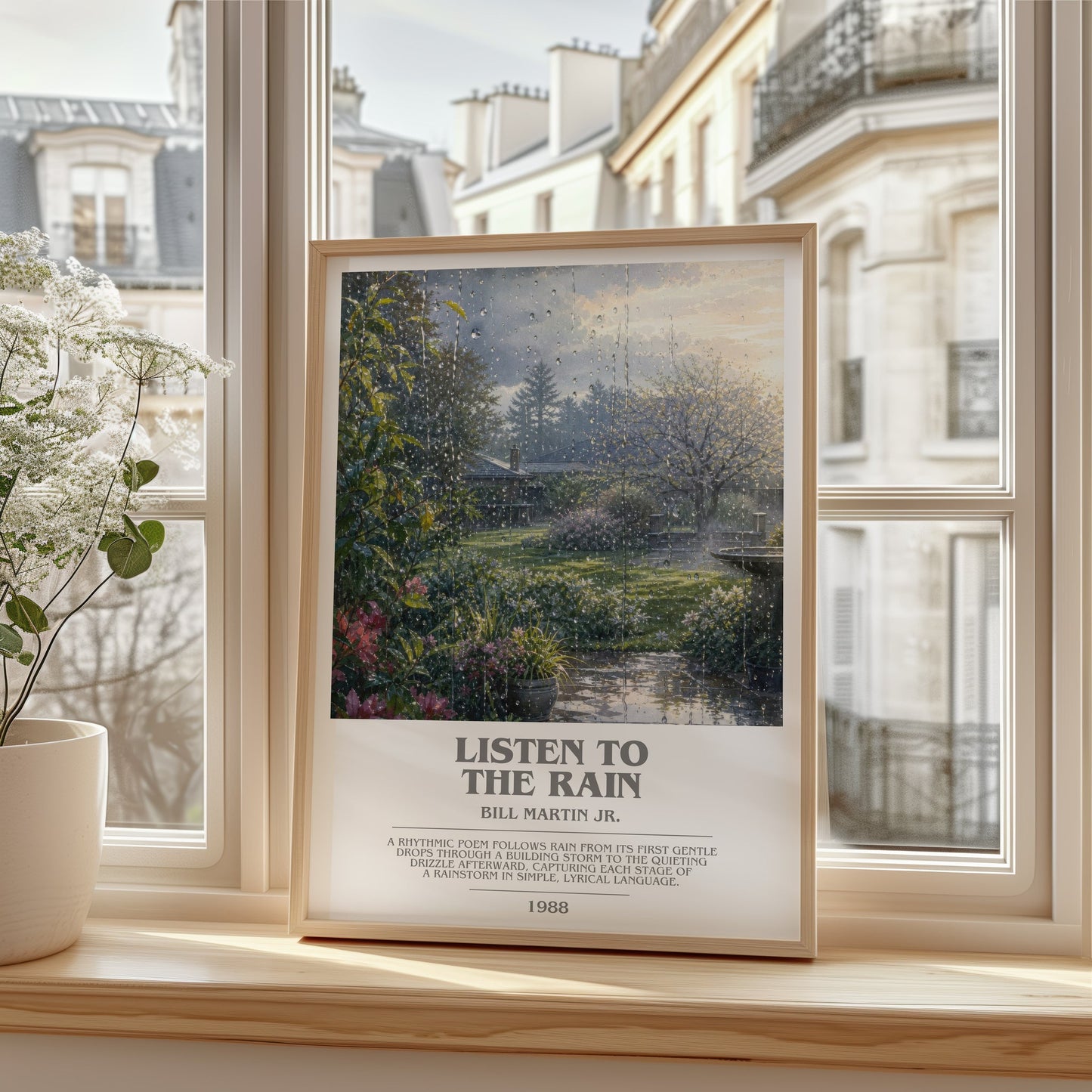 Listen To The Rain bookish poster colour and style options – Bill Martin Jr. book art