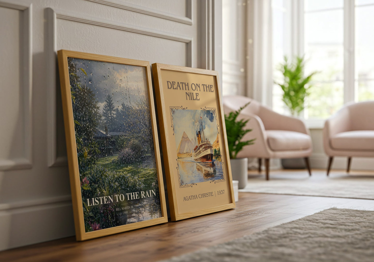 Listen To The Rain watercolour print framed by window – literary home decor