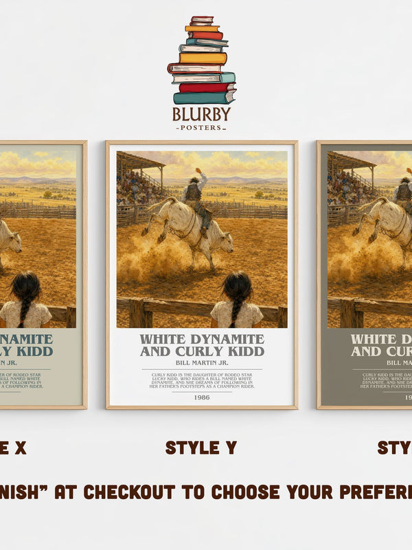 White Dynamite And Curly Kidd bookish print in frame leaning in hallway – childrens wall art