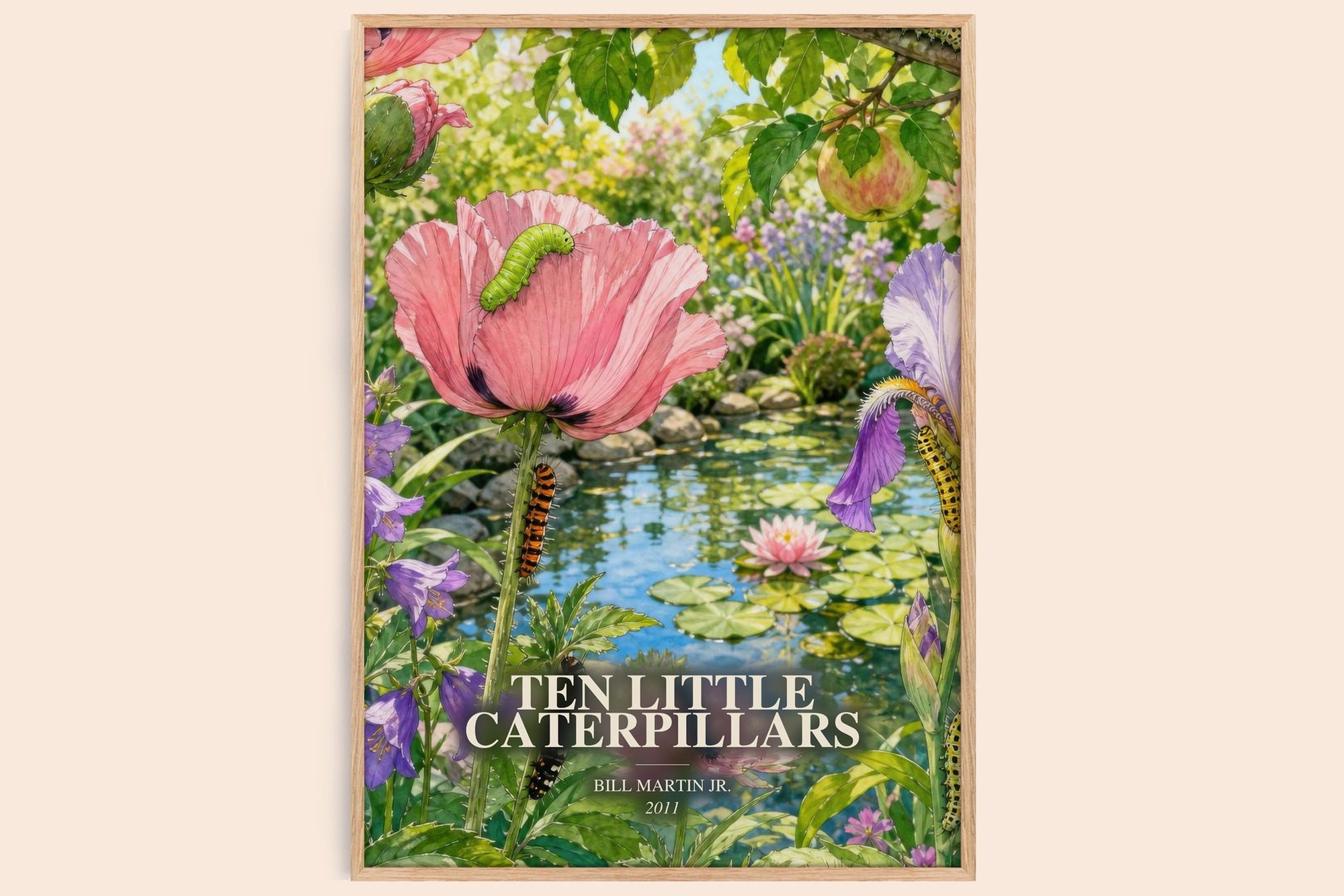 Ten Little Caterpillars watercolour book poster by Bill Martin Jr. – framed literary art print