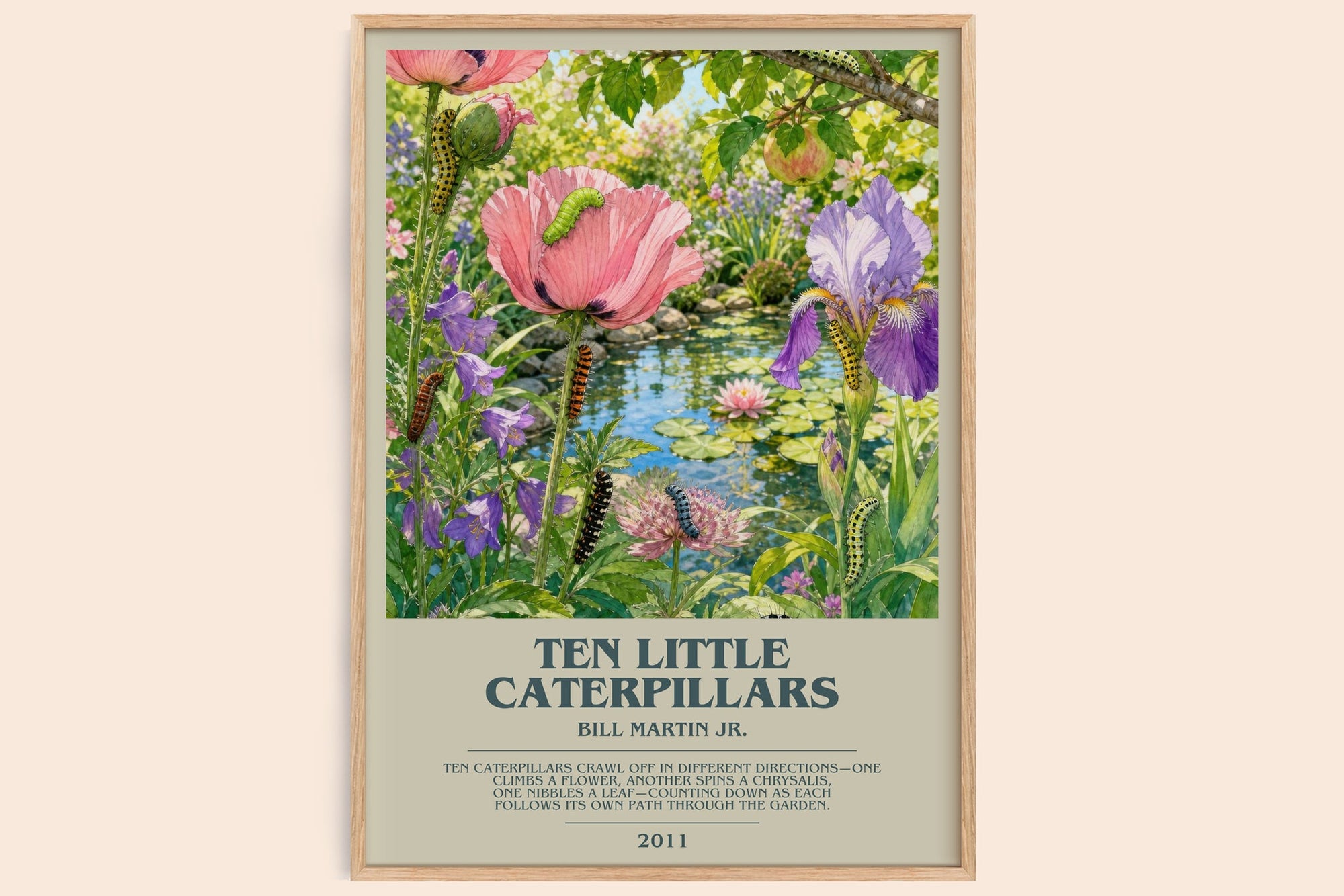 Ten Little Caterpillars bookish book poster by Bill Martin Jr. – framed literary art print