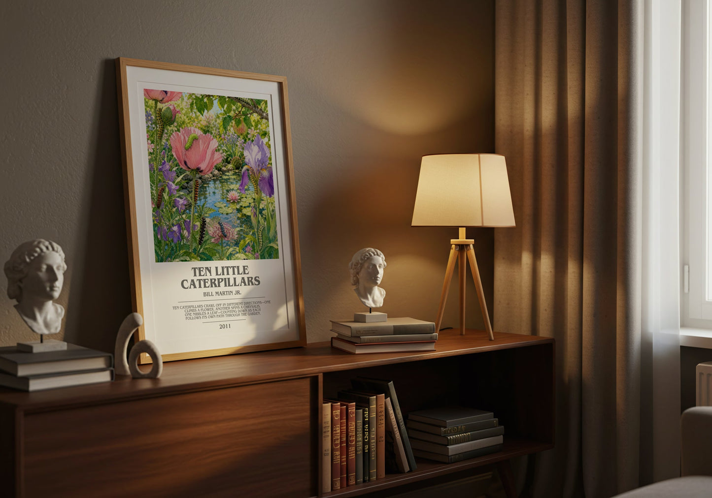 Ten Little Caterpillars bookish book poster framed on wall – childrens wall art