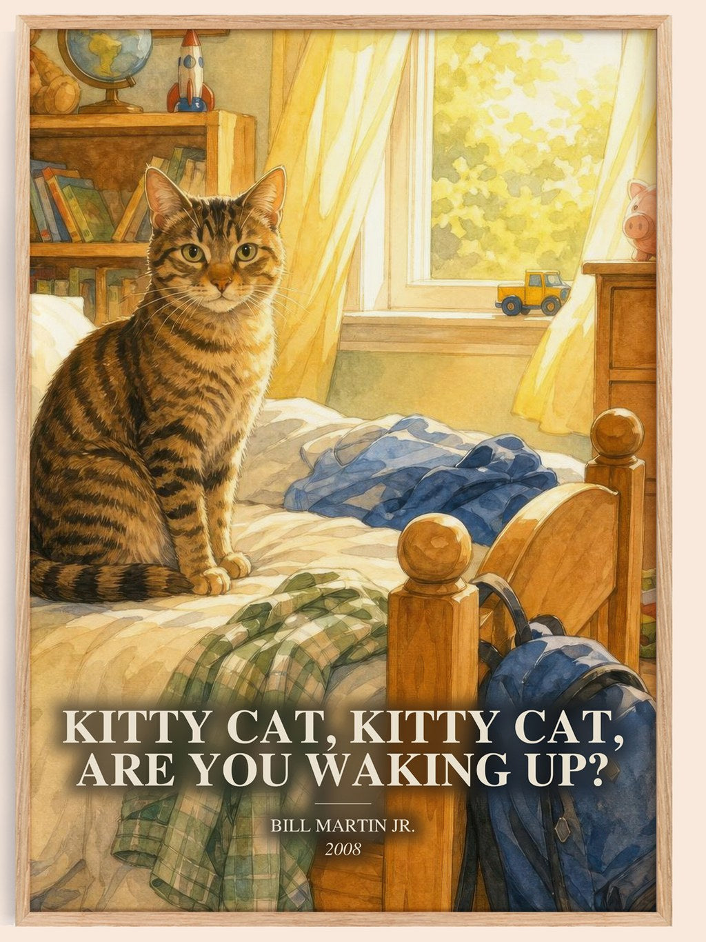 Kitty Cat, Kitty Cat, Are You Waking Up? watercolour book poster by Bill Martin Jr. – framed literary art print