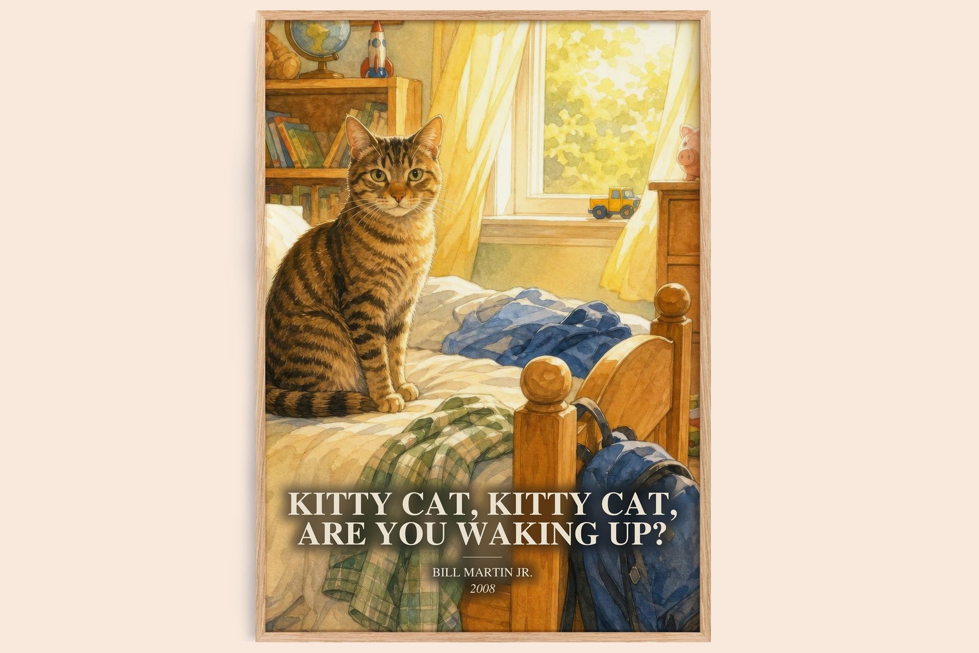 Kitty Cat, Kitty Cat, Are You Waking Up? watercolour book poster by Bill Martin Jr. – framed literary art print