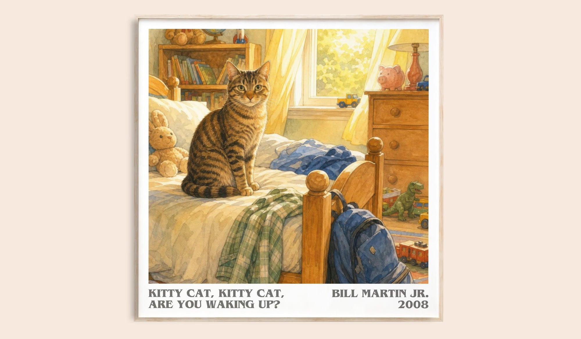 Kitty Cat, Kitty Cat, Are You Waking Up? literary book poster by Bill Martin Jr. – framed literary art print