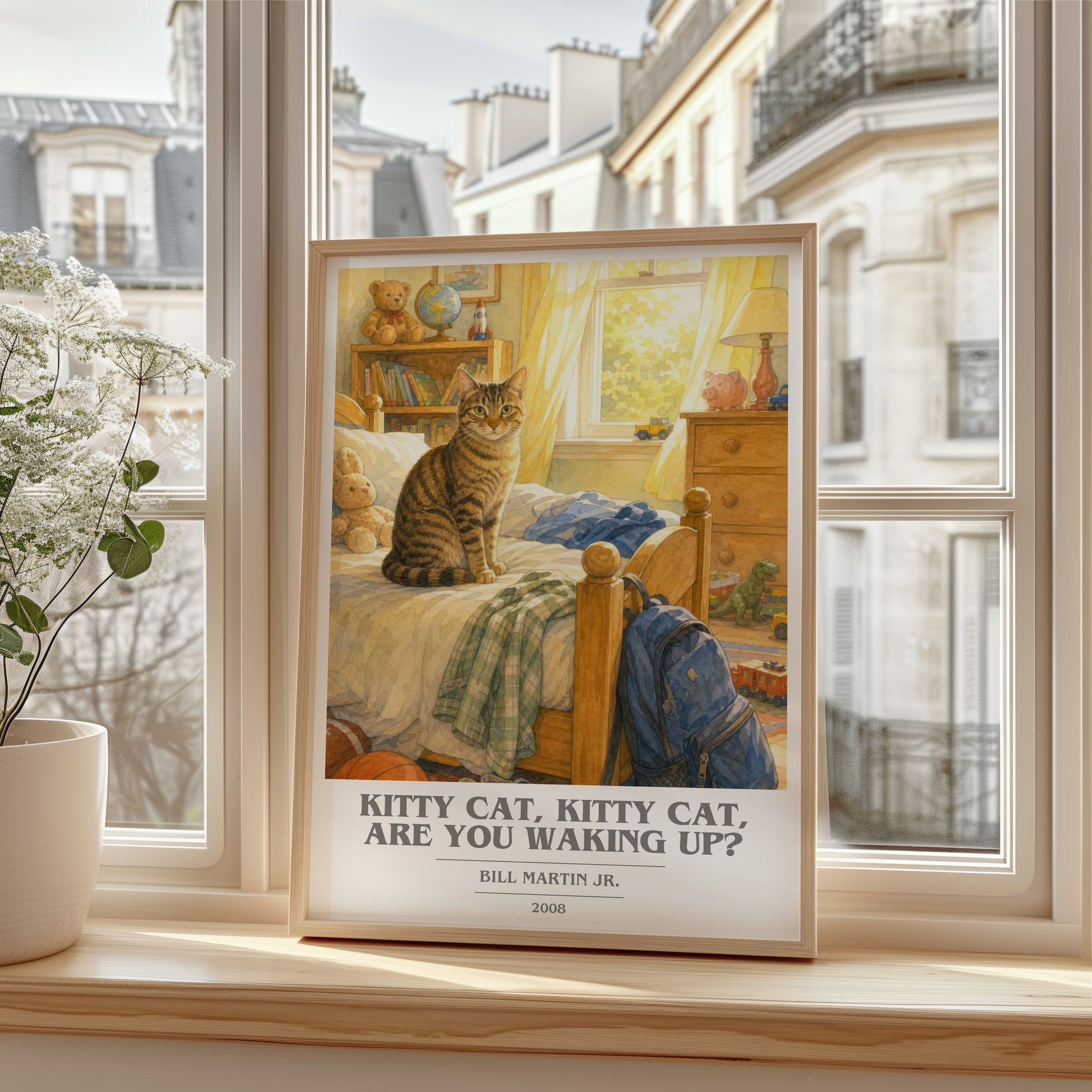 Kitty Cat, Kitty Cat, Are You Waking Up? book cover poster colour and style options – Bill Martin Jr. book art