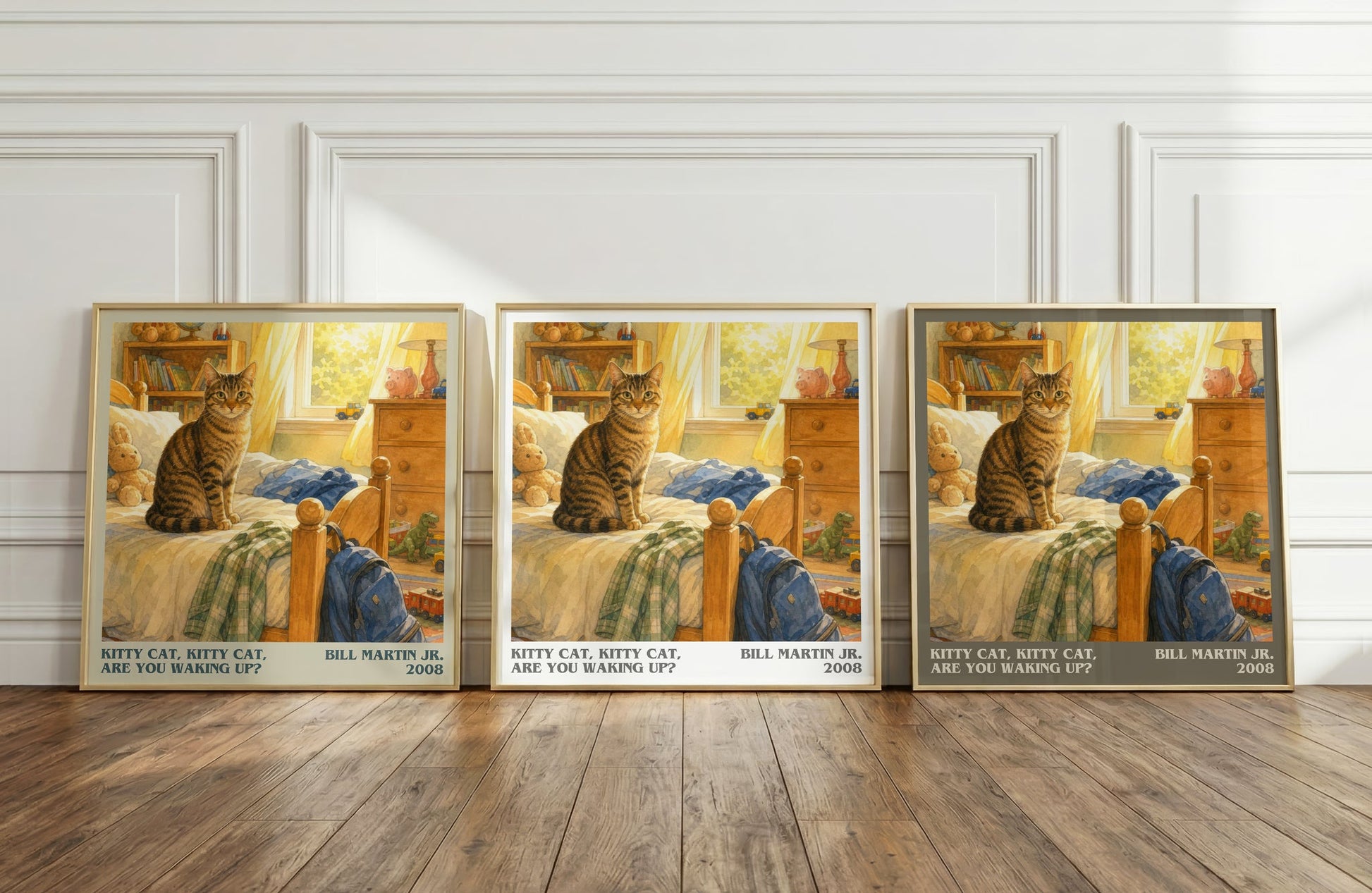 Kitty Cat, Kitty Cat, Are You Waking Up? literary art print colour and style options – Bill Martin Jr. book art