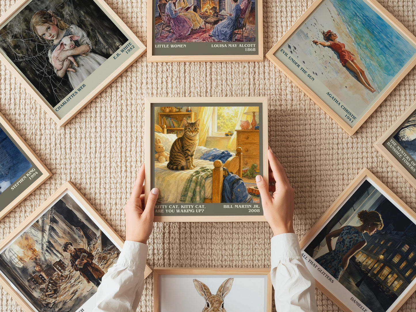 Kitty Cat, Kitty Cat, Are You Waking Up? literary book poster framed on wall – childrens wall art