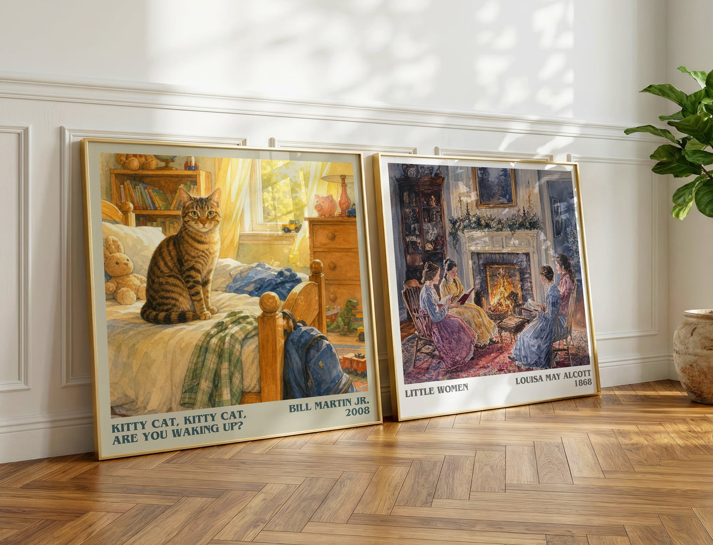Kitty Cat, Kitty Cat, Are You Waking Up? literary print on bookshelf – Bill Martin Jr. fan gift
