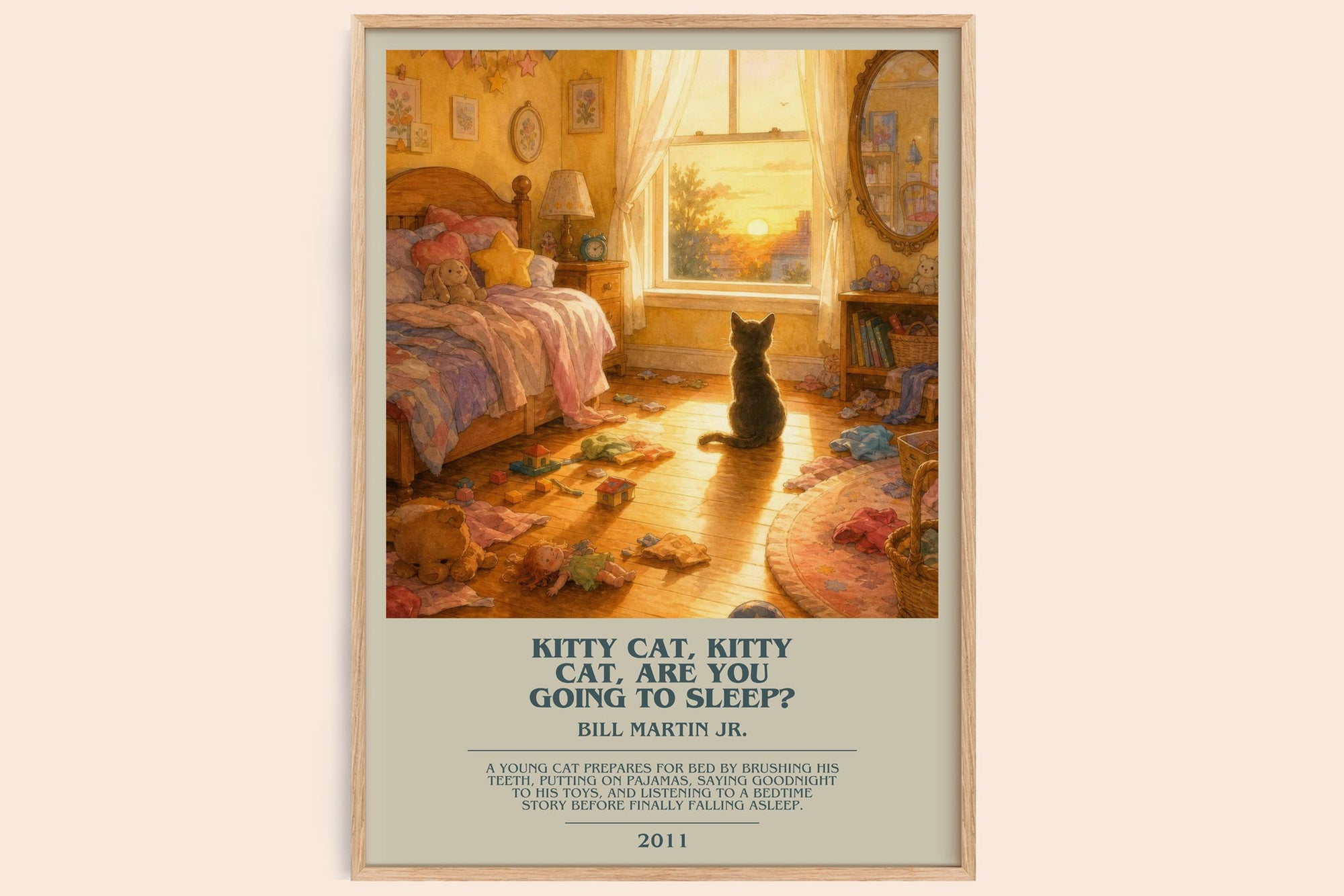 Kitty Cat, Kitty Cat, Are You Going To Sleep? bookish book poster by Bill Martin Jr. – framed literary art print