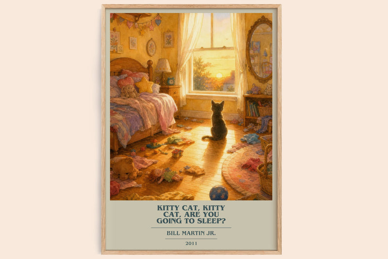 Kitty Cat, Kitty Cat, Are You Going To Sleep? book cover book poster by Bill Martin Jr. – framed literary art print