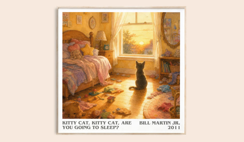 Kitty Cat, Kitty Cat, Are You Going To Sleep? literary book poster by Bill Martin Jr. – framed literary art print