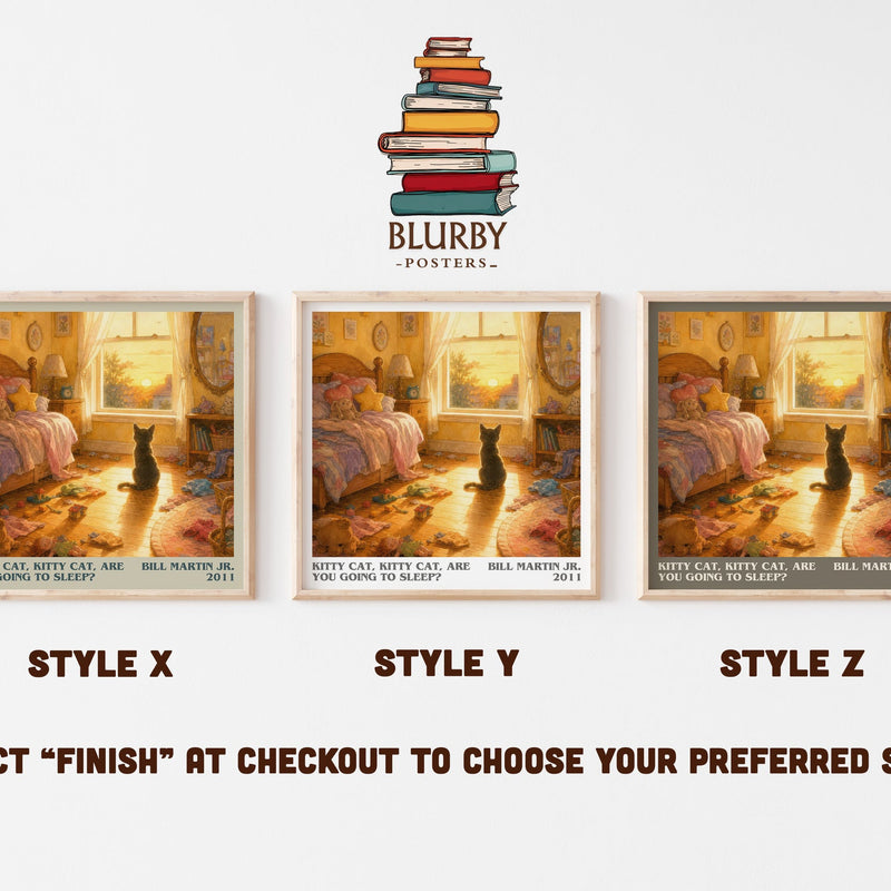 Kitty Cat, Kitty Cat, Are You Going To Sleep? literary print in frame leaning in hallway – childrens wall art