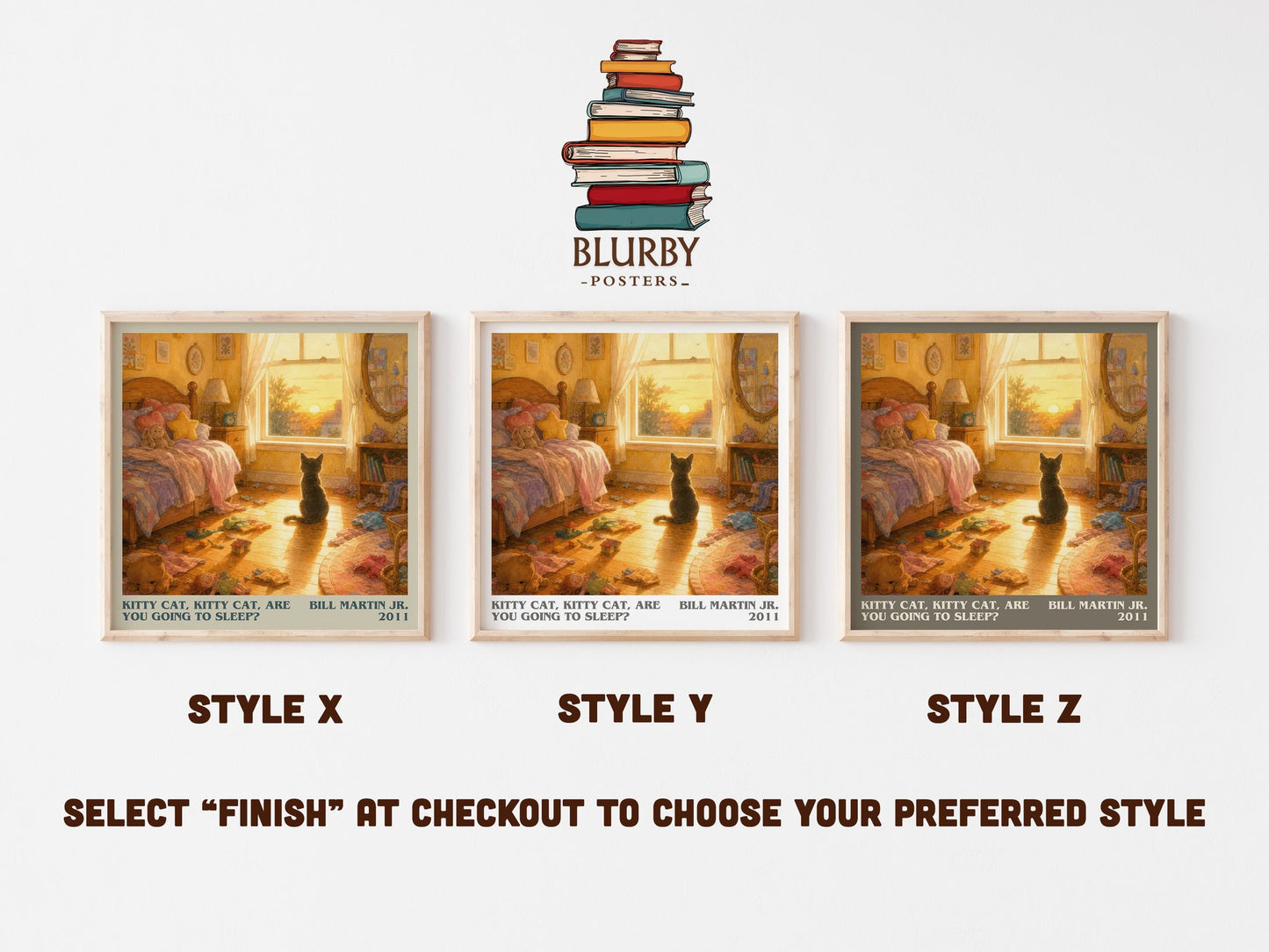 Kitty Cat, Kitty Cat, Are You Going To Sleep? literary print in frame leaning in hallway – childrens wall art