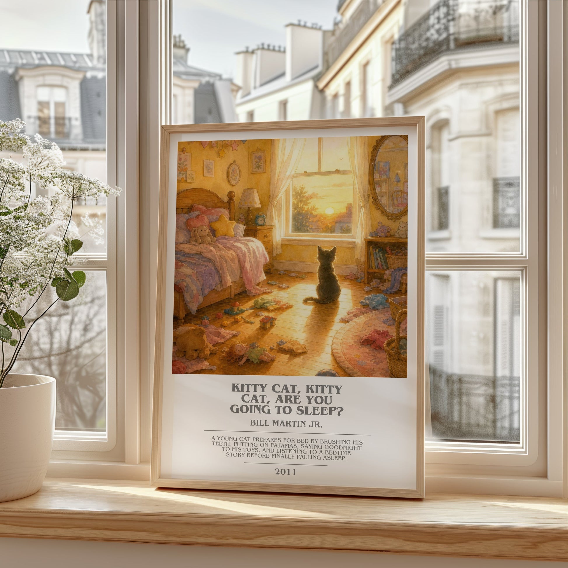 Kitty Cat, Kitty Cat, Are You Going To Sleep? bookish poster colour and style options – Bill Martin Jr. book art